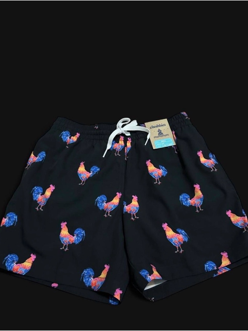 chubbies Men's Black Swim Trunks with Multicolor Rooster Print